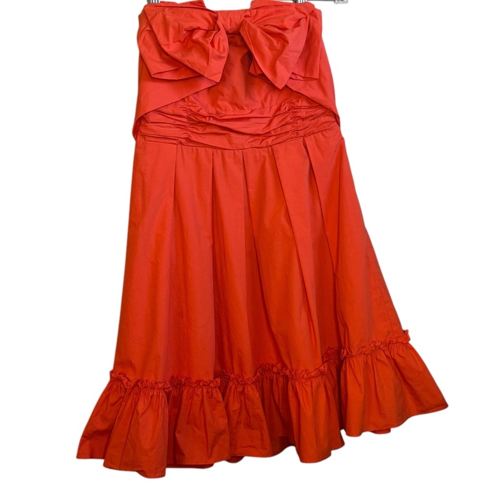 Ryu Strapless Burnt Orange Strapless Bow Dress Ruffle Trim Size Small